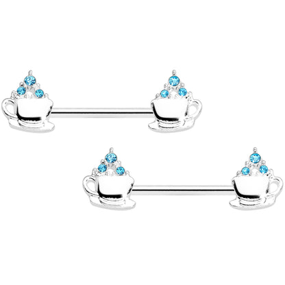 14G 9/16 Aqua Gem Hot Cocoa Barbell Nipple Ring Set