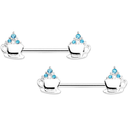 14G 9/16 Aqua Gem Hot Cocoa Barbell Nipple Ring Set