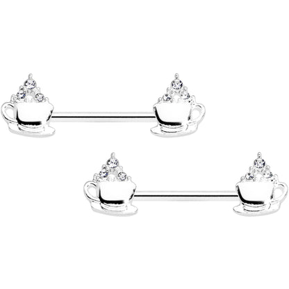 14G 9/16 Clear Gem Hot Cocoa Barbell Nipple Ring Set