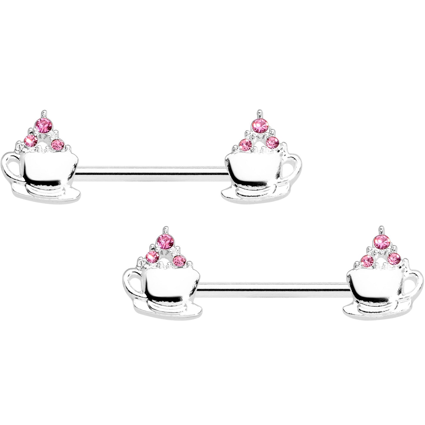 14G 9/16 Pink Gem Hot Cocoa Barbell Nipple Ring Set