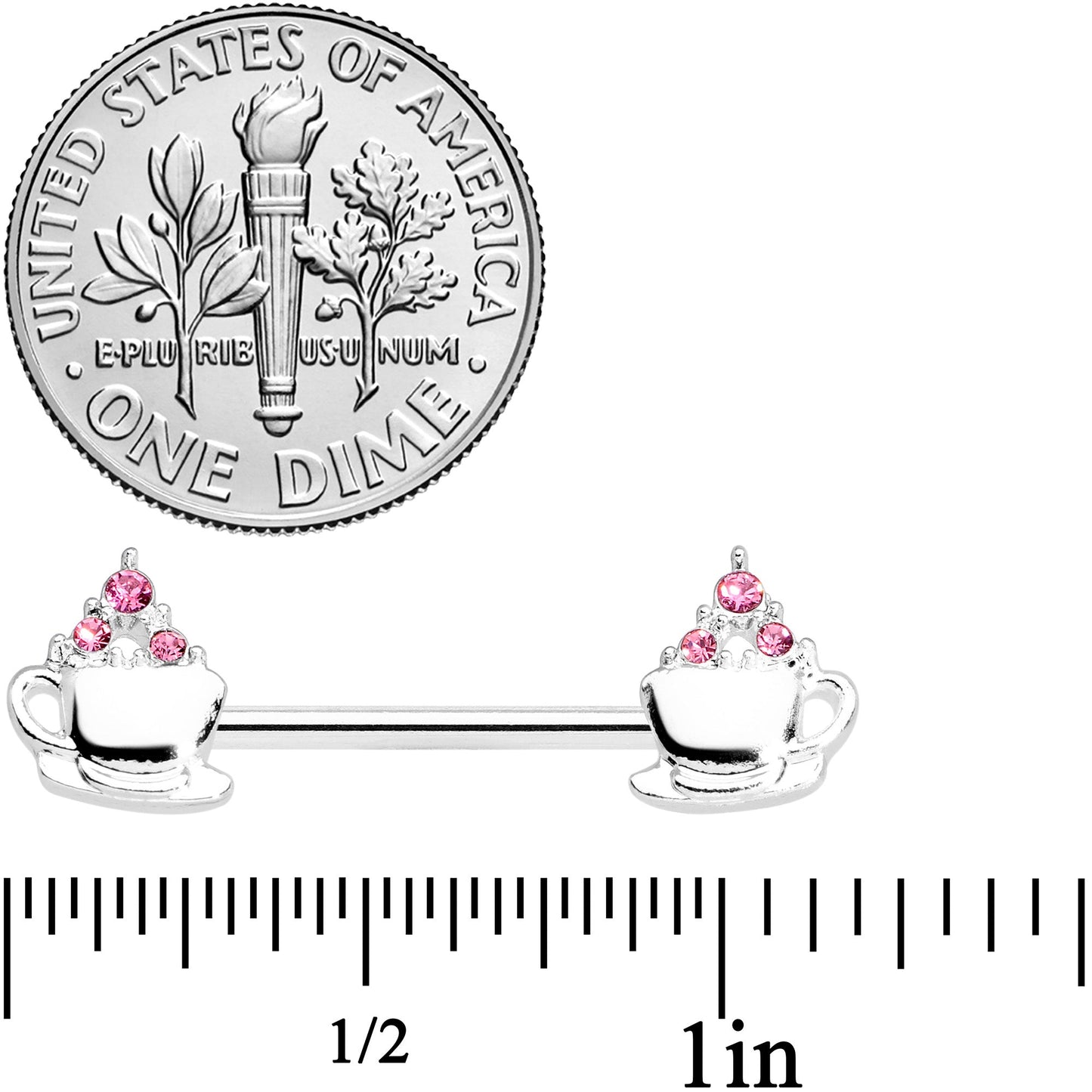 14G 9/16 Pink Gem Hot Cocoa Barbell Nipple Ring Set