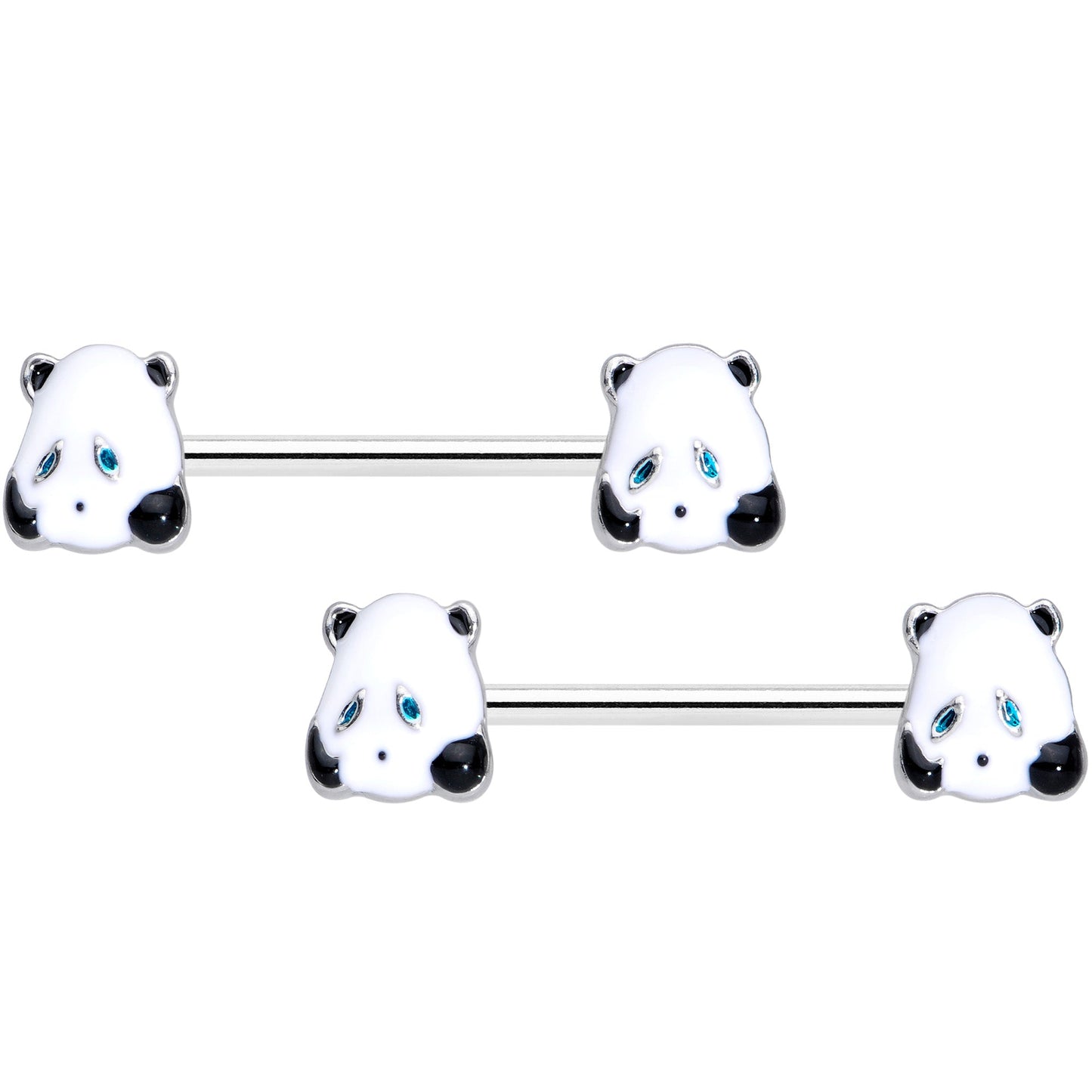 14G 5/8 Black White Round Panda Barbell Nipple Ring Set