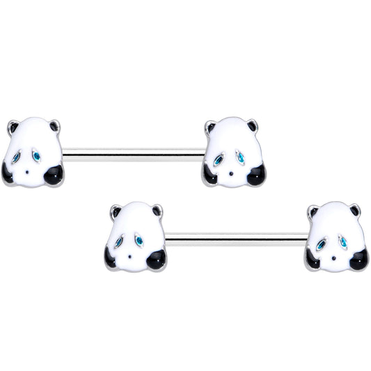14G 5/8 Black White Round Panda Barbell Nipple Ring Set