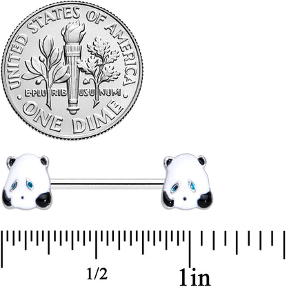 14G 5/8 Black White Round Panda Barbell Nipple Ring Set