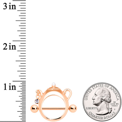 14G 5/8 Clear Gem Rose Gold Tone Teapot Nipple Shield Set