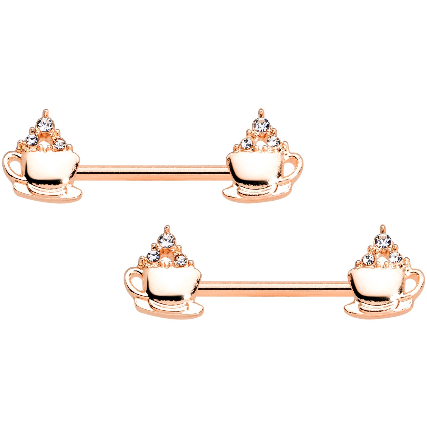14G 9/16 Rose Gold Tone Hot Cocoa Barbell Nipple Ring Set
