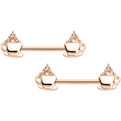 14G 9/16 Rose Gold Tone Hot Cocoa Barbell Nipple Ring Set