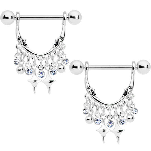 14G 5/8 Clear Gem Moons Dangle Nipple Ring Set