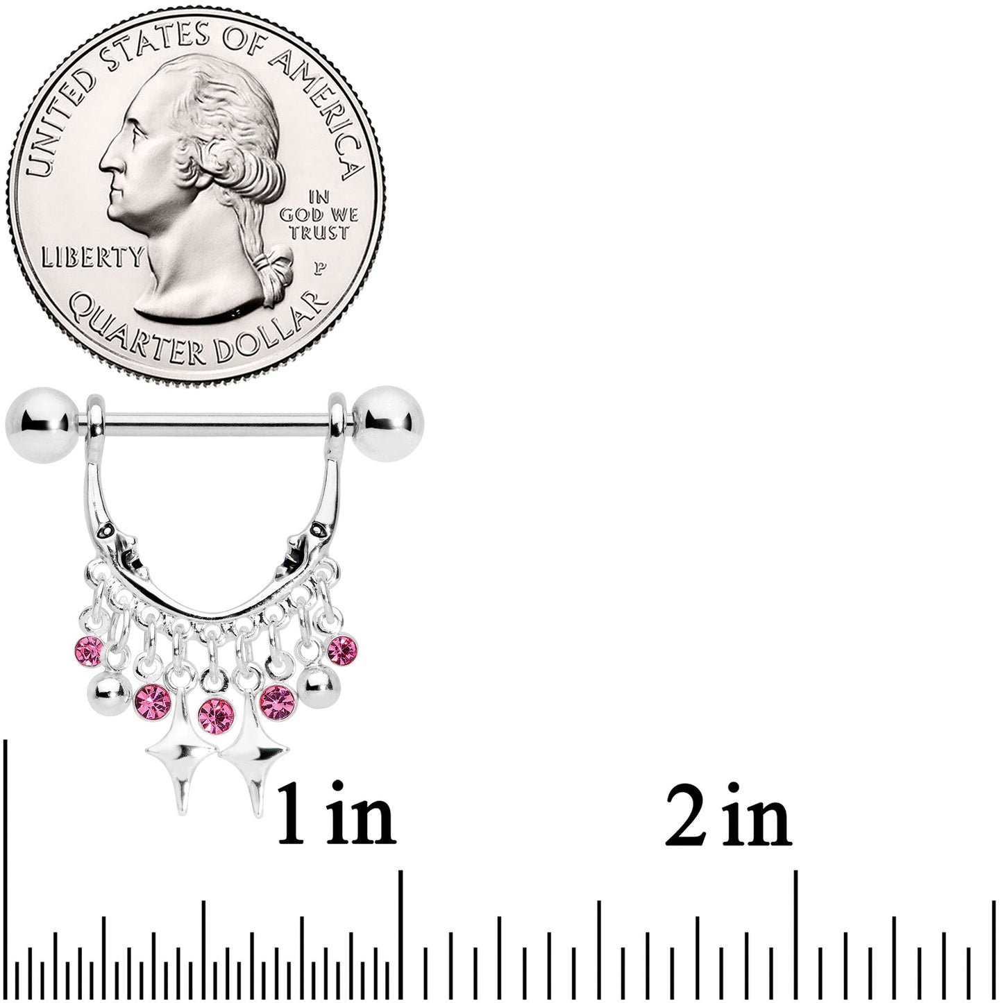 14G 5/8 Pink Gem Moons Dangle Nipple Ring Set