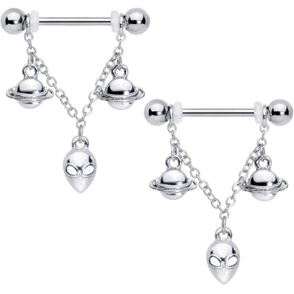 14G 5/8 Saturn Alien Dangle Nipple Ring Set