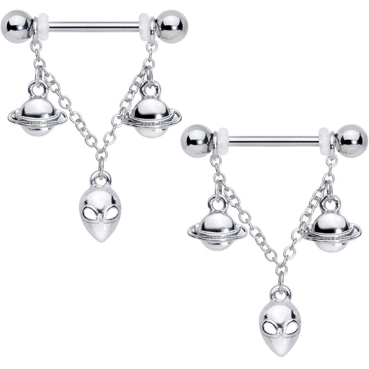 14G 5/8 Saturn Alien Dangle Nipple Ring Set