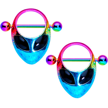 14G 9/16 Rainbow Space Alien Nipple Shield Set