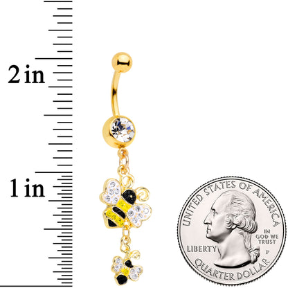 Clear Yellow Black Gem Gold Tone Happy Honey Bees Dangle Belly Ring