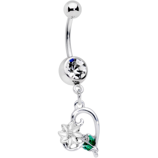 Clear Gem Sweet Flower Heart Dangle Belly Ring