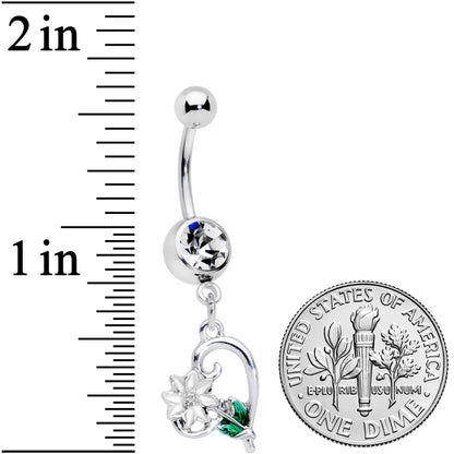 Clear Gem Sweet Flower Heart Dangle Belly Ring