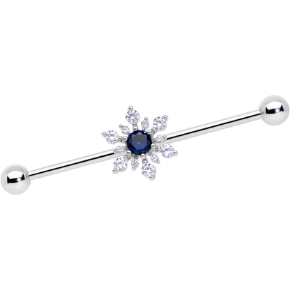 14G Clear Blue CZ Gem Snowflake Christmas Industrial Barbell 38mm