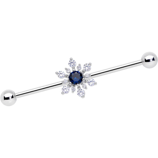 14G Clear Blue CZ Gem Snowflake Christmas Industrial Barbell 38mm