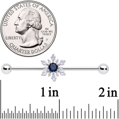 14G Clear Blue CZ Gem Snowflake Christmas Industrial Barbell 38mm