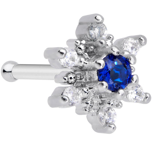 20G 5/16 Clear Blue CZ Gem Snowflake Christmas Nose Bone