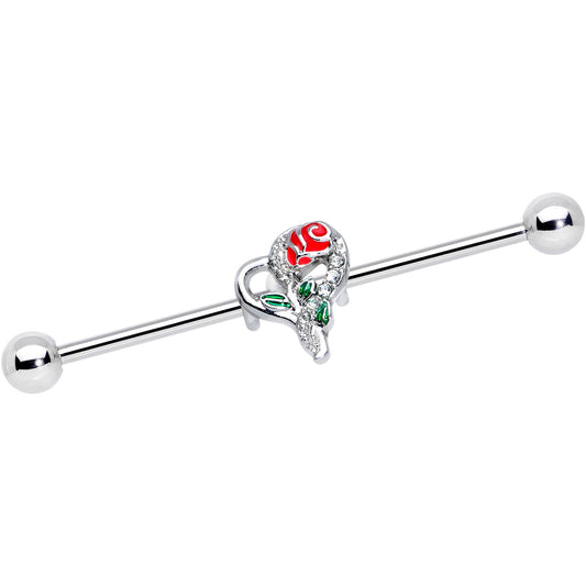 14G Clear Gem Open Heart Rose Valentines Industrial Barbell 38mm