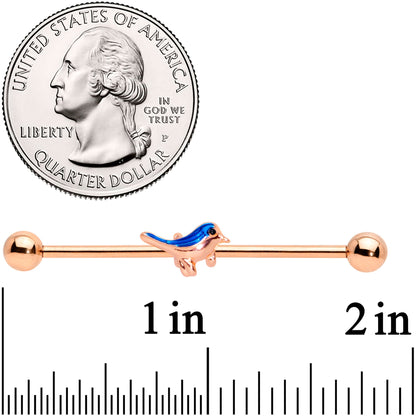 14G Rose Gold Tone Blue Bird Industrial Barbell 38mm