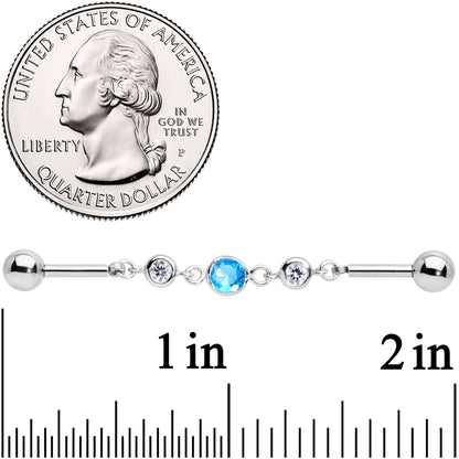 14G Clear Aqua Gem Lovely Links Double Industrial Barbell 40mm