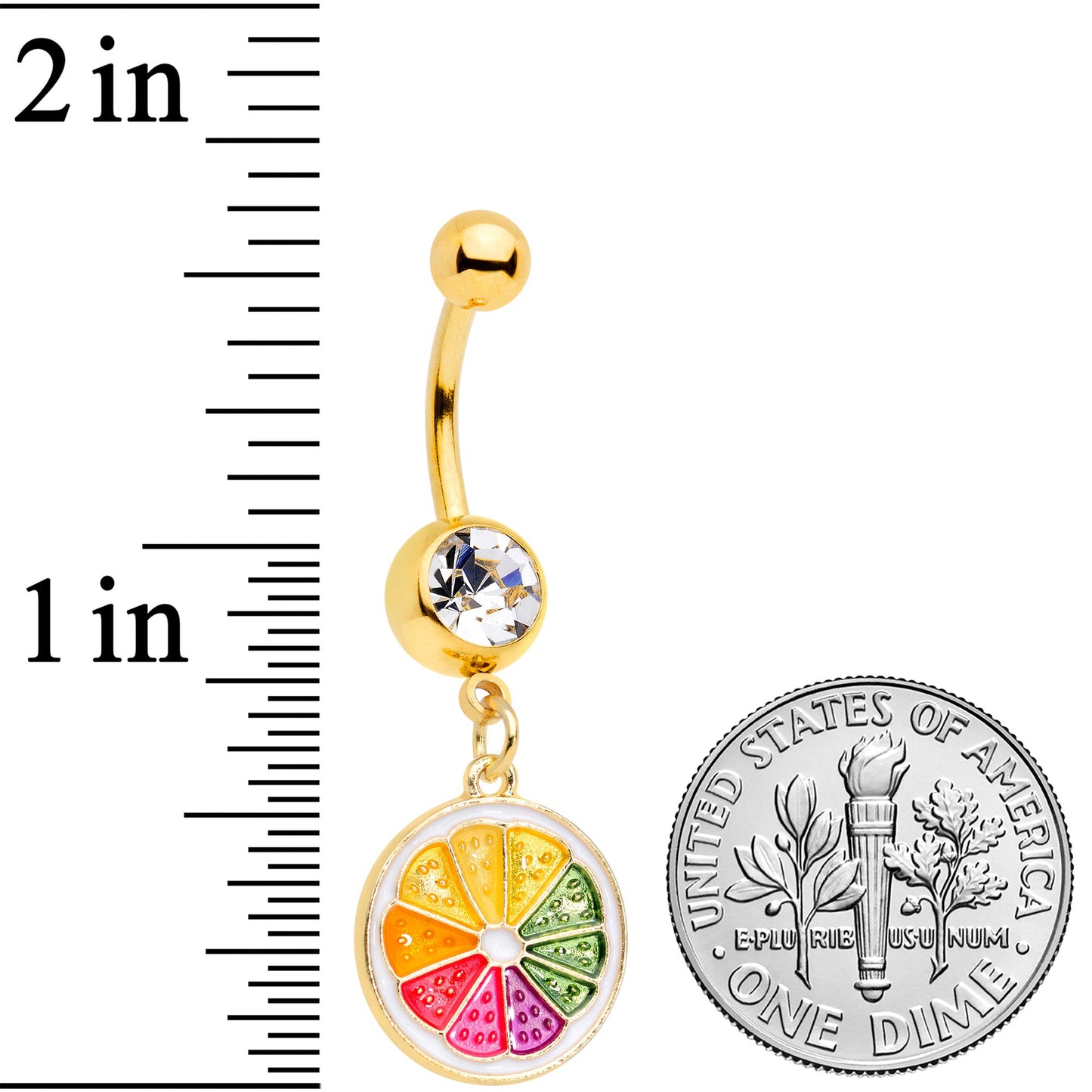 Clear Gem Gold Tone Rainbow Grapefruit Dangle Belly Ring