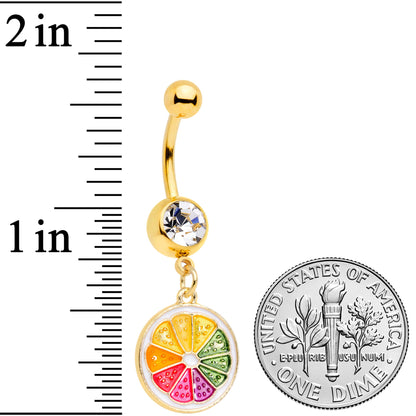 Clear Gem Gold Tone Rainbow Grapefruit Dangle Belly Ring