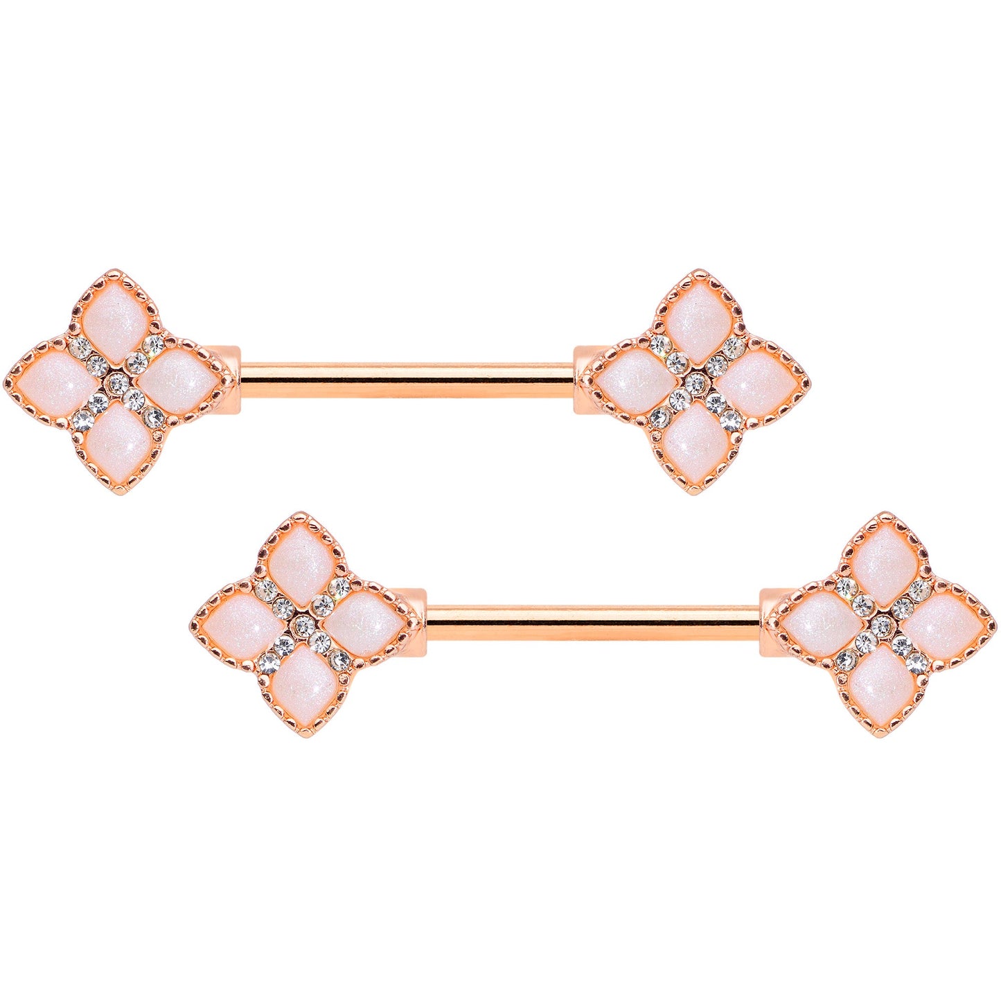 14G 5/8 Clear Gem Rose Gold Tone Rhombus Barbell Nipple Ring Set