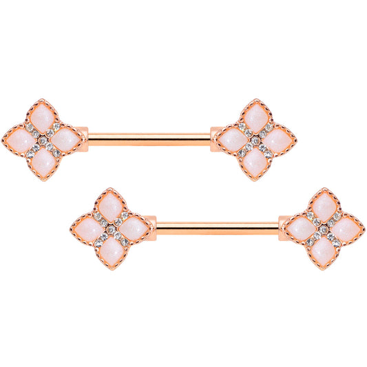 14G 5/8 Clear Gem Rose Gold Tone Rhombus Barbell Nipple Ring Set