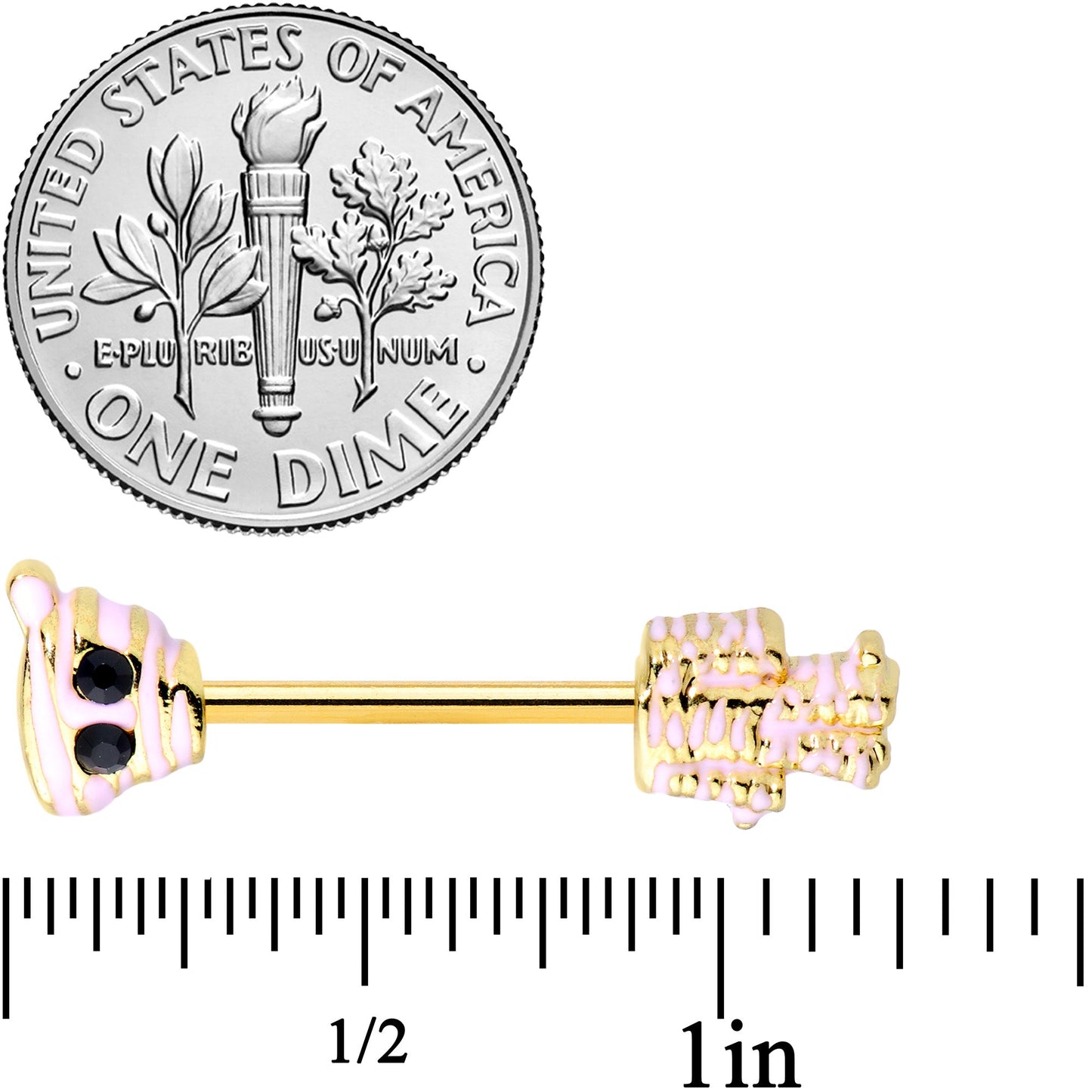 14G 5/8 Black Gem Gold Tone Mummy Halloween Nipple Ring Set