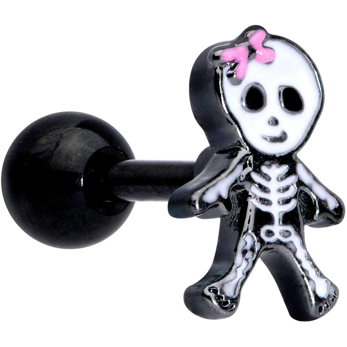 16G 1/4 Black PVD Skeleton Girl Halloween Cartilage Tragus