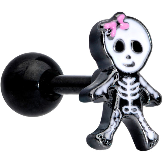 16G 1/4 Black PVD Skeleton Girl Halloween Cartilage Tragus