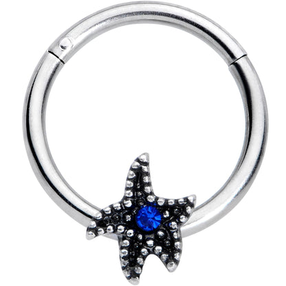 16G 3/8 Blue Gem Super Starfish Nautical Hinged Segment Ring
