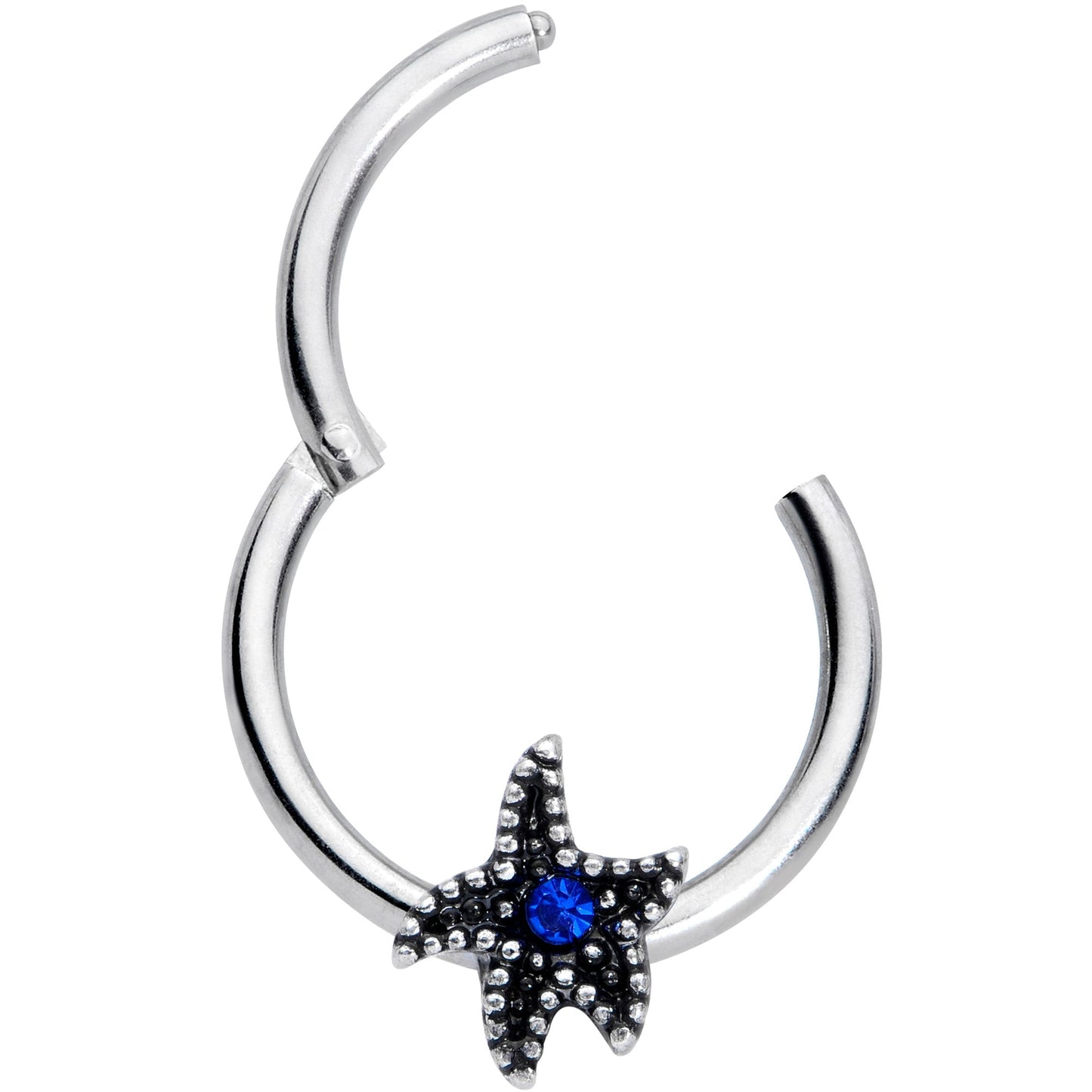 16G 3/8 Blue Gem Super Starfish Nautical Hinged Segment Ring