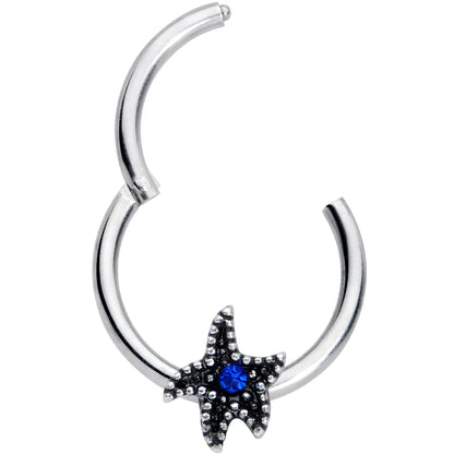 16G 3/8 Blue Gem Super Starfish Nautical Hinged Segment Ring