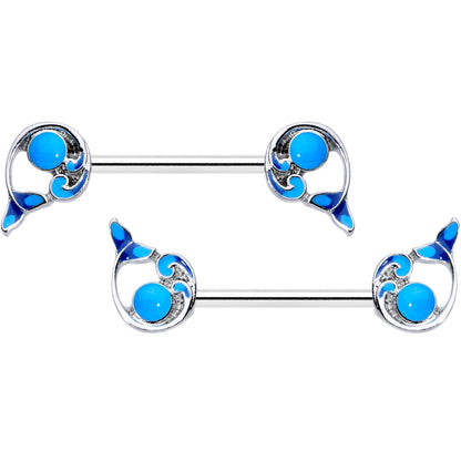 14G 9/16 Whale in the Water Nautical Barbell Nipple Ring Set