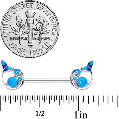 14G 9/16 Whale in the Water Nautical Barbell Nipple Ring Set