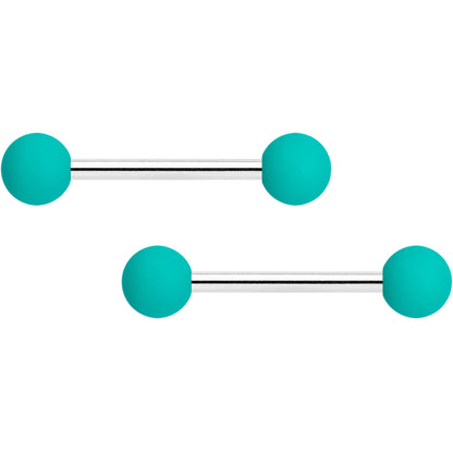 14G 9/16 Thoroughly Teal Matte Barbell Nipple Ring Set