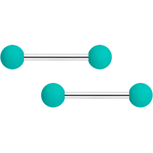 14G 9/16 Thoroughly Teal Matte Barbell Nipple Ring Set