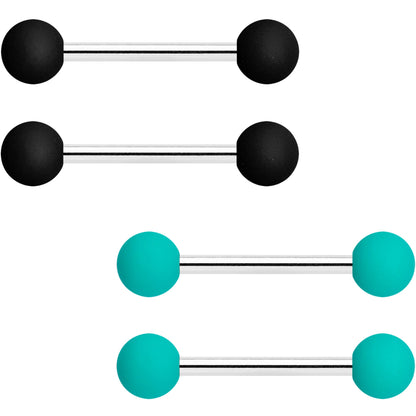 14G 9/16 Teal Black Matte Barbell Nipple Ring Set of 4