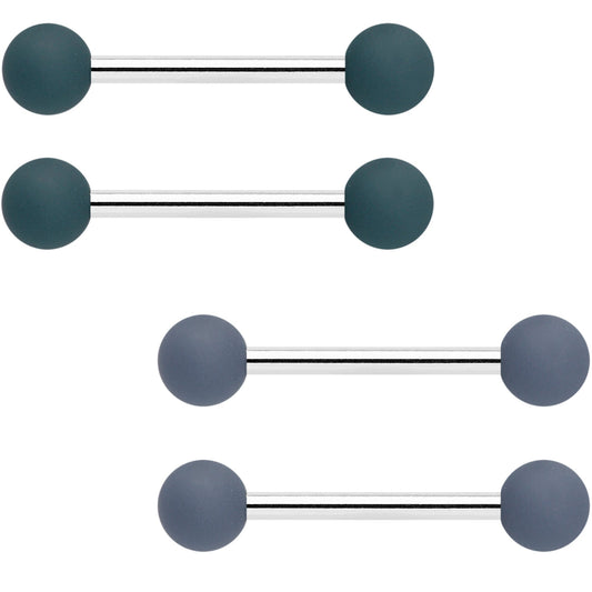 14G 9/16 Dark Grey Light Grey Matte Barbell Nipple Ring Set of 4