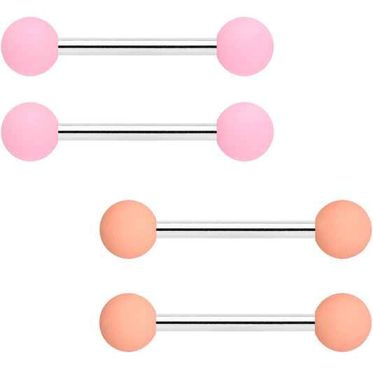 14G 9/16 Pink Peach Matte Barbell Nipple Ring Set of 4