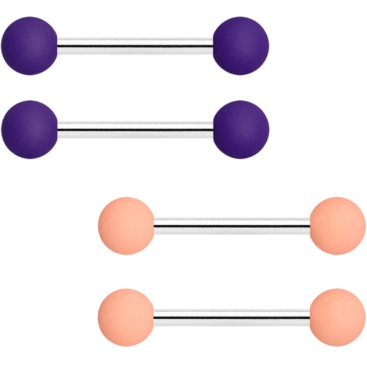 14G Purple Peach Matte Barbell Nipple Ring Set of 4