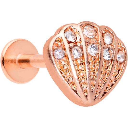 16G 5/16 Clear Gem Rose Gold Tone Shell Labret Monroe Tragus