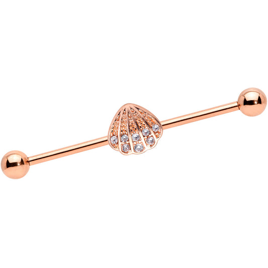 14G Clear Gem Rose Gold Tone Shell Industrial Barbell 38mm