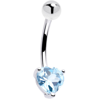 16G 14k White Gold Genuine Blue Topaz Heart Belly Ring