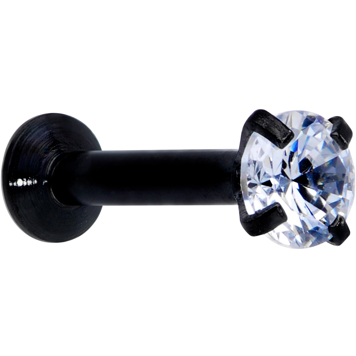 16G 1/4 CZ Gem Black 3mm Threadless Push In Labret Tragus