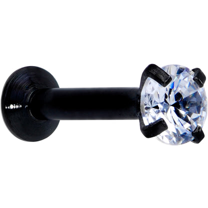 16G 1/4 CZ Gem Black 3mm Threadless Push In Labret Tragus