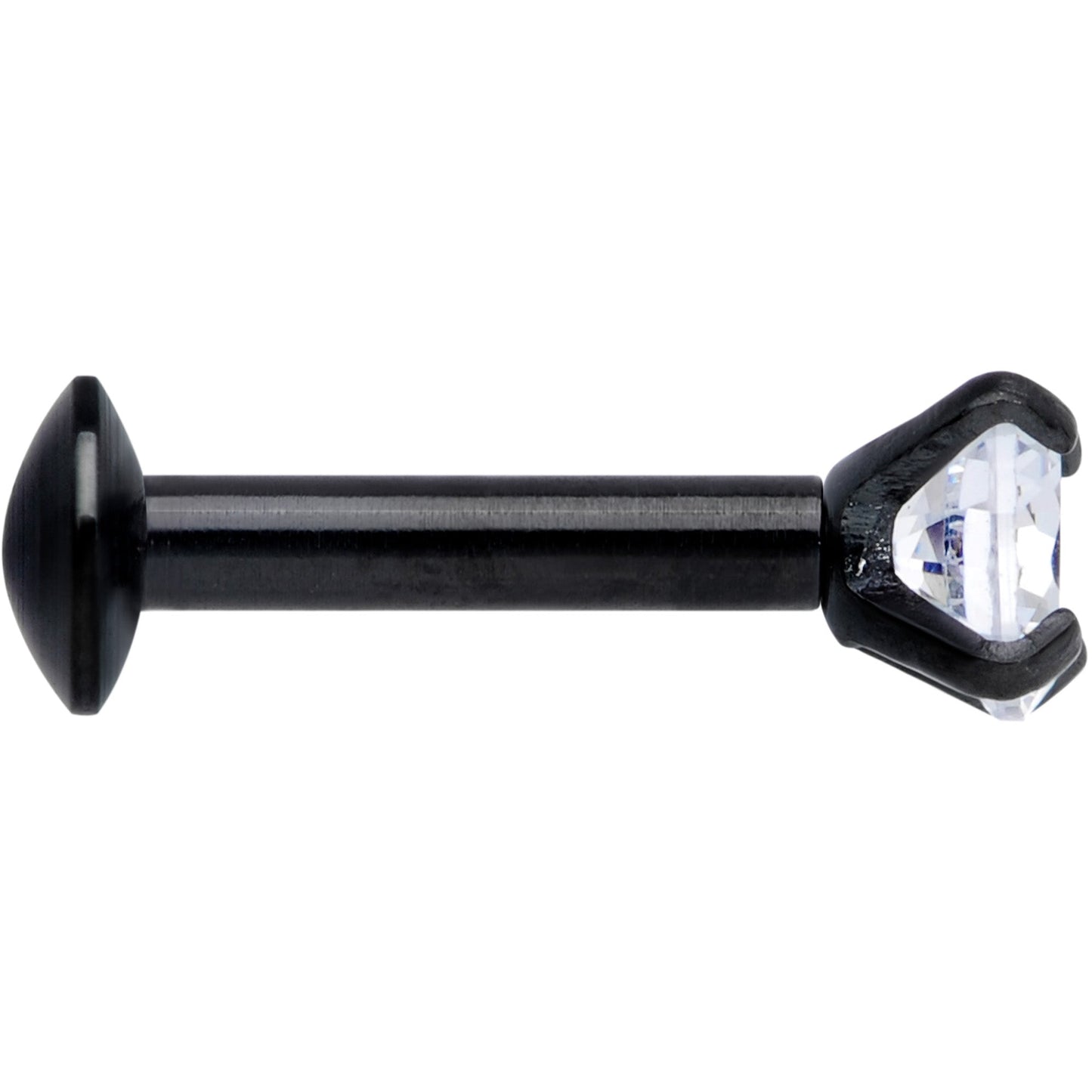 16G 1/4 CZ Gem Black 3mm Threadless Push In Labret Tragus